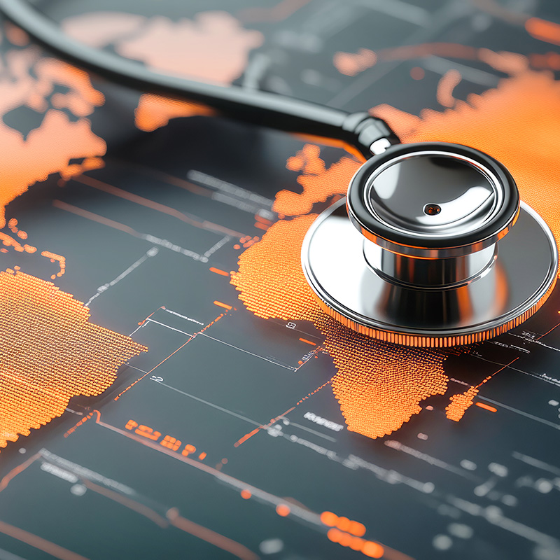 A stethoscope lying over the world